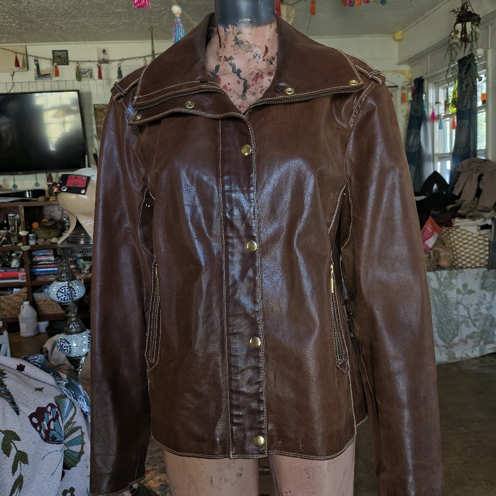 A.n.a Genuine Leather Women's Jacket - Classic Zip & Snap Front